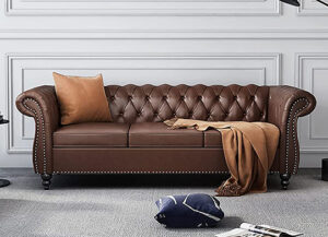Leather Chesterfield English Roll Arm Sofaset
