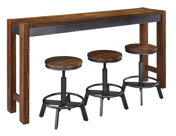 Industrial-Style Wooden Counter Table with Metal Accents