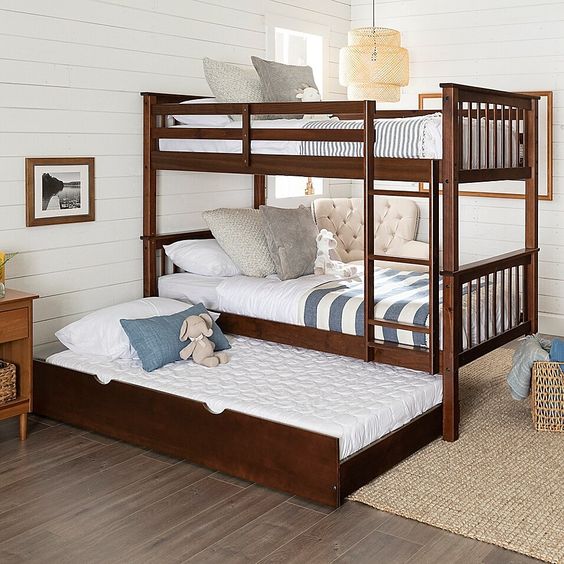 Wooden Triple Decker Bed with Trundle