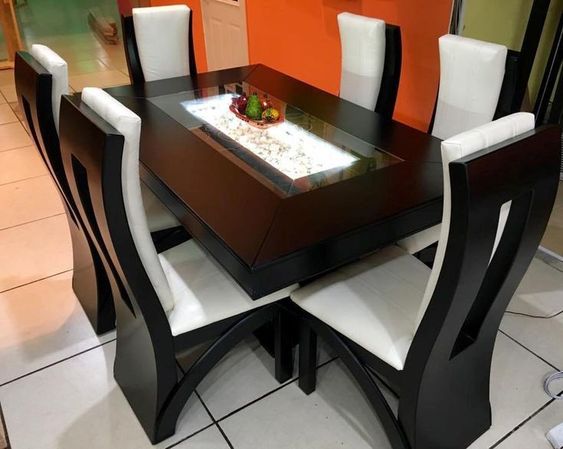 mordern design black and white dining tables 6 seater