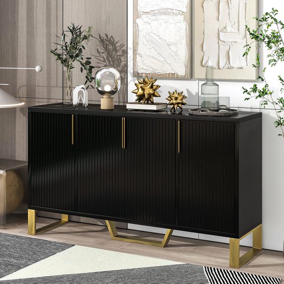 Modern Wooden Sideboard with Geometric Accents