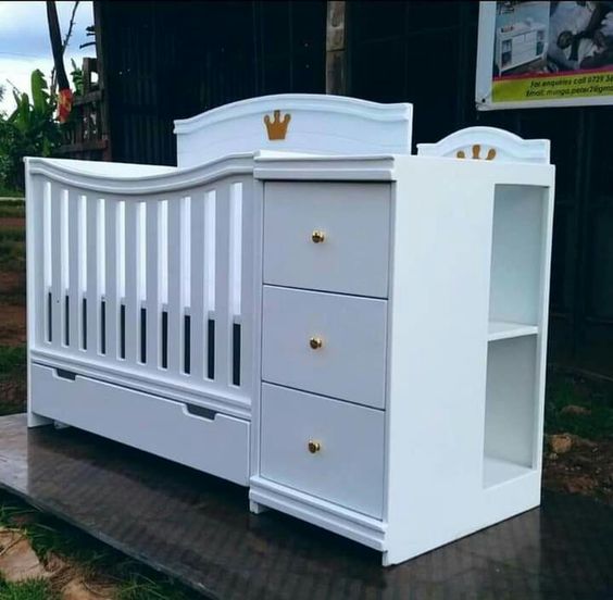 Farmhouse Style Convertible Baby Cot with Storage Drawers