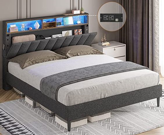 Upholstered Platform Bed with Built-In LED Lighting