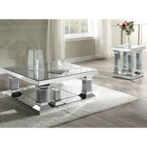 Square Glass Display Table with Built-in Shelves