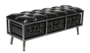 Industrial Style Storage Bench with Metal Accents