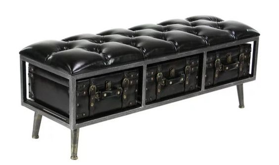 Industrial Style Storage Bench with Metal Accents