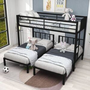 Black Metal Triple Sleeper Bunk Bed with Desk