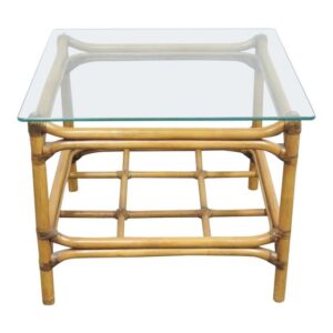 Rattan Side Table with Glass Top