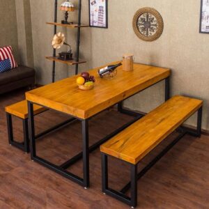 Industrial-Style Acacia Wood Dining Table