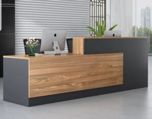 Wooden Reception Table with Storage Shelves