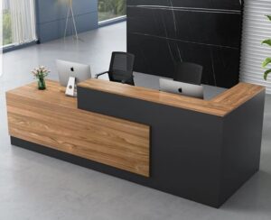 Wooden Reception Table with Storage Shelves