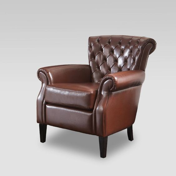 Leather Upholstered Classic Club Chair