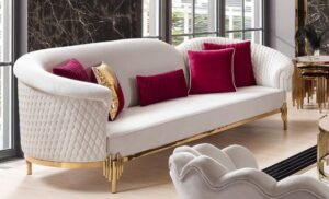 Gold Accented English Roll Arm Sofaset