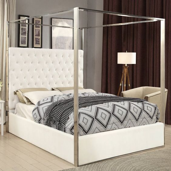 Velvet Upholstered Canopy Bed