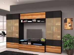 Contemporary Glass-Top Wall Unit with Geometric Patterns