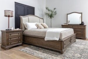 Distressed White Sleigh Bed with Louvered Panels