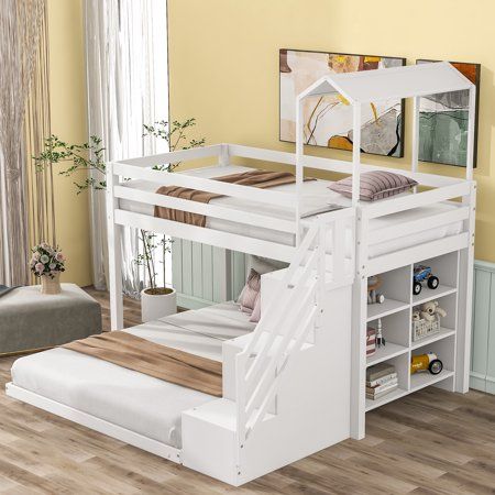 Rustic Triple Decker Bed with Built-In Drawers