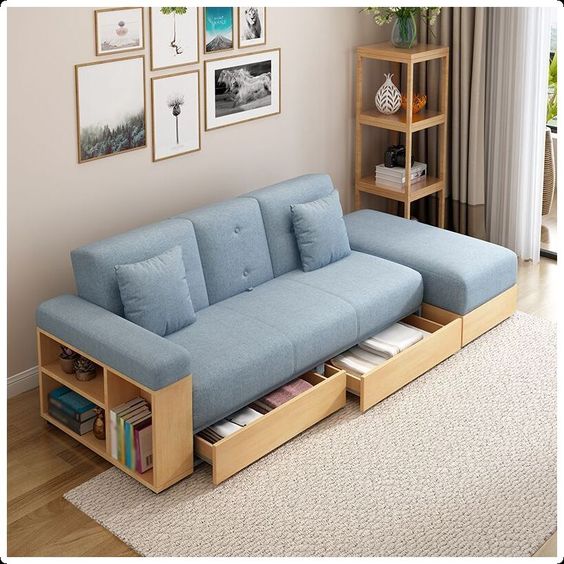 Wooden Frame Futon with Storage Drawers