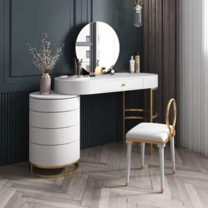 Marble-Top Vanity Table with Brass Accents