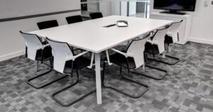 Sleek Simplicity: White Laminate Square Conference Table