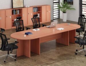 The Executive Elegance: Walnut Veneer Boat-Shaped Conference Table