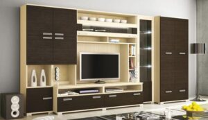 Open Shelving Wall Unit with Backlit Display