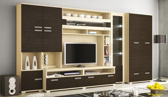 Open Shelving Wall Unit with Backlit Display