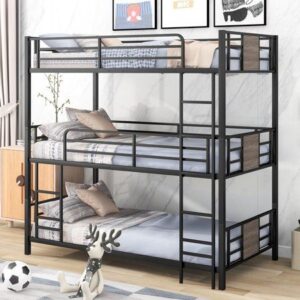 Blue Metal Triple Bunk Bed with Slide