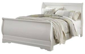 Painted Wood Sleigh Bed with Distressed Finish