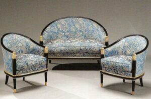 Curved Wooden Sofa Set with Carved Details