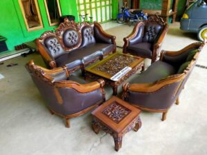 Classic Wooden Frame Sofa Set with Floral Upholstery