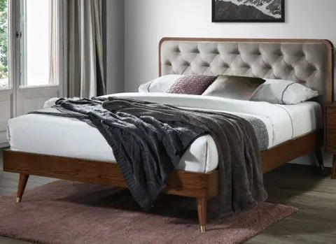 Mid-Century Modern Upholstered Bed with Tapered Legs