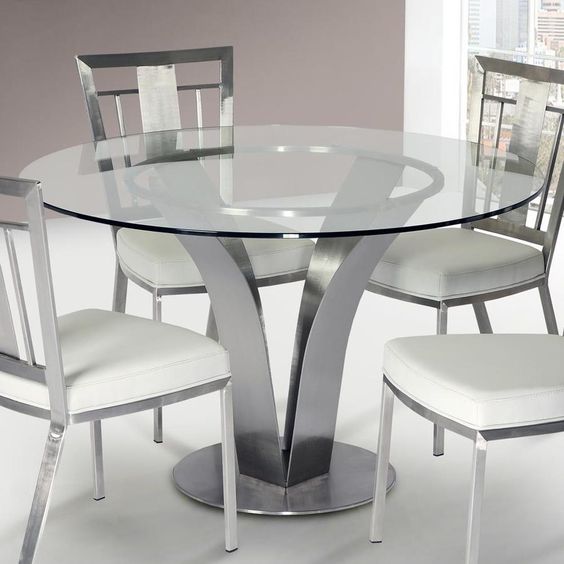 Round Glass Dining Table with Stainless Steel Base