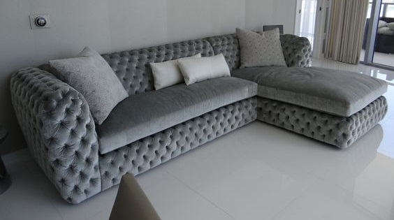 Tan Microsuede L-Shaped Chesterfield Sofaset