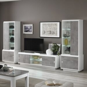 High-Gloss White Wall Unit with Glass Shelving