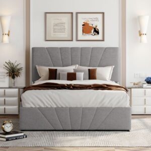 Contemporary Grey Upholstered Platform Bed