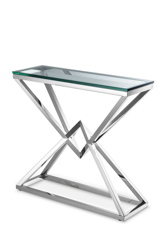 Glass Console Table with Geometric Design