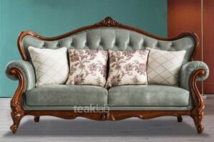 Curved Wooden Sofa Set with Carved Details