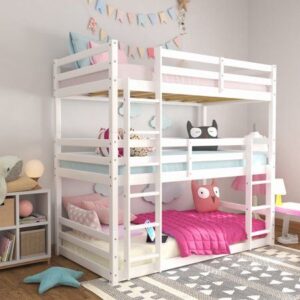 Elegant Wooden Triple Bunk Bed with Canopy