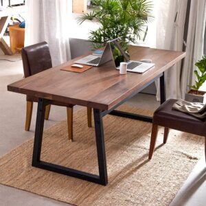 Industrial-Style Acacia Wood Dining Table