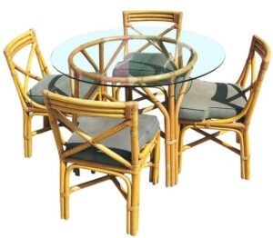 Rattan Dining Set with Glass-Top Table