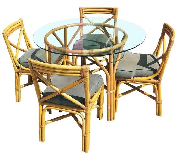 Rattan Dining Set with Glass-Top Table