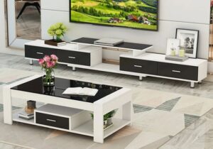 Rustic TV Stand and Coffee Table Set with Distressed Finish