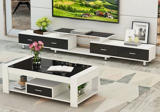 Rustic TV Stand and Coffee Table Set with Distressed Finish