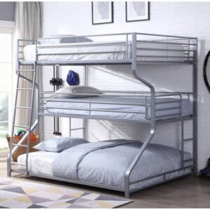 Contemporary Silver Metal Triple Bunk Bed