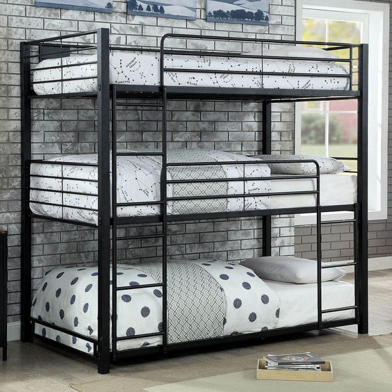 Sturdy Silver Metal Triple Decker Bed with Storage
