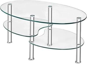 Oval Glass End Table with Wooden Legs