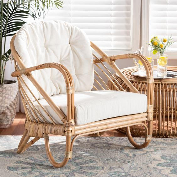 Rattan Armchair with Cushioned Seat