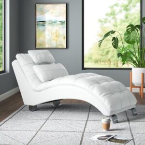Contemporary Leather Chaise Lounge with Adjustable Headrest