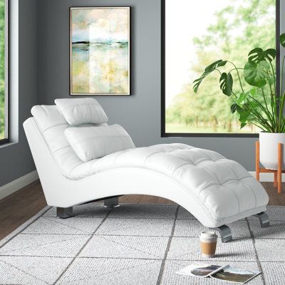 Contemporary Leather Chaise Lounge with Adjustable Headrest